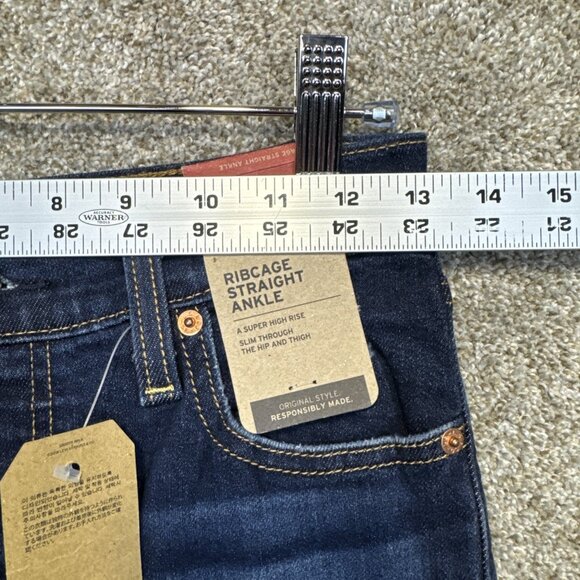 Levis Ribcage Straight Ankle Jeans Women 26 Stretch Distressed Dark Wash Denim - Picture 9 of 13